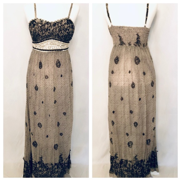 flam Dresses & Skirts - Flam Maxi Dress With Beaded Front. Spaghetti Strap